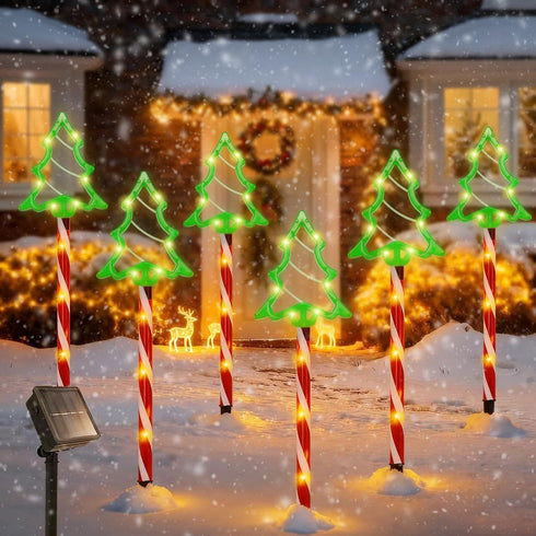 6 in 1 Solar Christmas Tree Pathway Lights, 54 LED Solar Powered