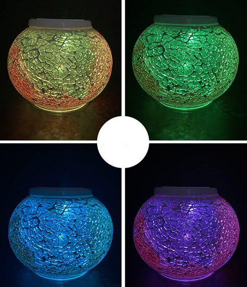 KAHUAHU Solar Outdoor Table Lamp, Solar Powered Mosaic Glass Ball Garden Lights Waterproof Color Changing Mood Night