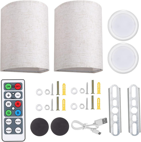 Sunydog 2 Dimmable PCS RGBW Retro Wall Lamp Fabric Shade Wall Sconce Wall Light Fixtures with Remote Controller