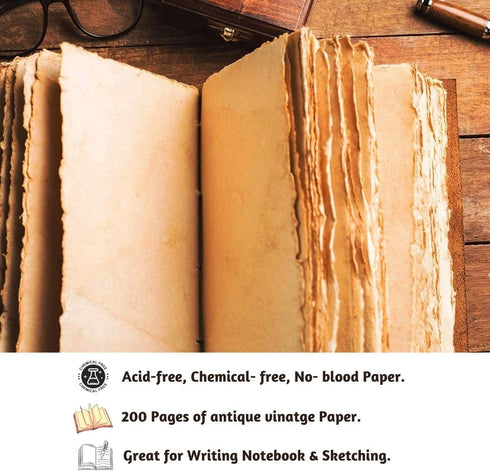 Buff Leather Deckle Edge Paper Journal, 200 Pages, Unlined, Dark Brown, 7"x5", Antique Scrapbook, Grimoire, Fantasy