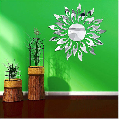CUNYA 3D Mirror Sunflower Wall Decor Sticker - Peel and Stick Acrylic Mirrors for Living Room, Bedroom, Farmhouse