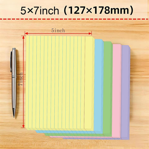 JINMIKEJI 5x7 Inch 50 Pack Colored Index Cards - Ruled Flash Cards for Students, Office & Home, Durable Study Note