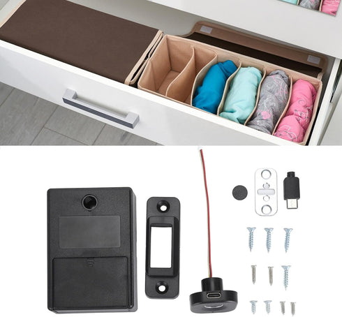 Qcwwy Biometric Fingerprint Drawer Lock Smart Keyless Hidden File Wardrobe Lock with Semiconductor Technology, ABS