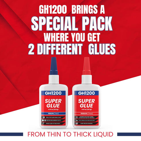 57 Grams (2 oz) 100/1500 CPS (thin/thick) Super Glue All Purpose with Anti Clog Cap. Ca Glue - Adhesive SuperGlue. Cyanoacrylate Glue for Hard Plastics, DIY Craft, Metal 1 Oz each