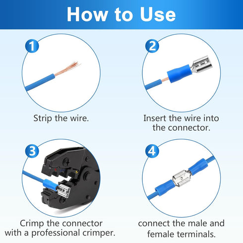 200 Pcs Vinyl Insulated Spade Wire Connectors, Female and Male Quick Disconnects, Blue Electrical Crimp Terminal 16-14