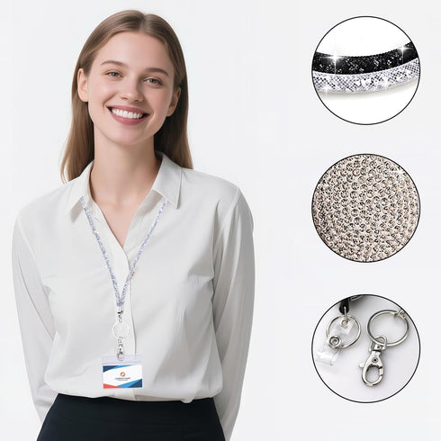 VIQWYIC Retractable ID Badge Holder 2 Pack with Bling Neck Strap Lanyard, Clear Card Holder for Office Worker