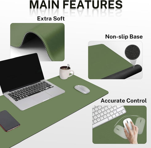 Britimes Set 4in1 35.4x15.7Inches Olive Green Keyboard Mouse Pad Large Mousepad+Keyboard Wrist Rest+Mouse Wrist
