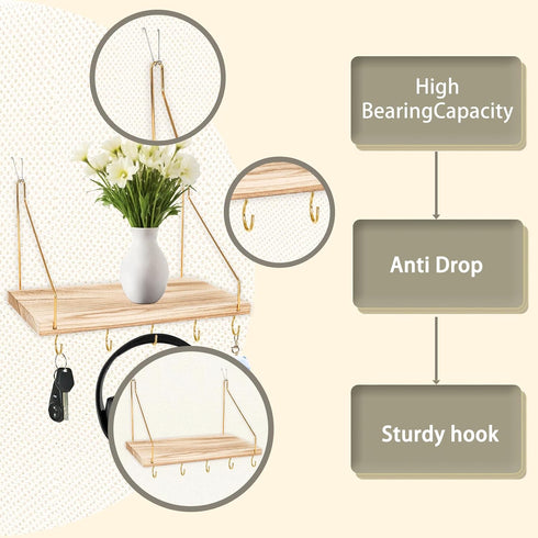 KjsEphitelian 3-Pack Hooks12x6.0in Cubicle Shelf For Fabric Walls With Wooden Cubicle Shelf Hanging Organizer Gold