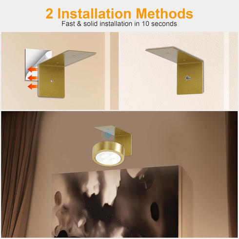 3Pcs Battery Operated Picture Light - Magnetic LED Art Display Light with Remote, Dimmable, Gold