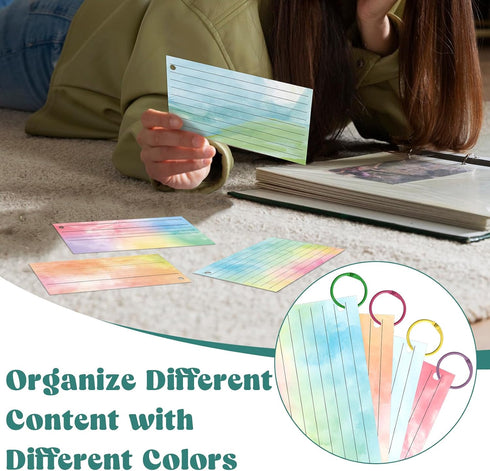 DOSTATNI 500 3x5 PCS Colored Index Cards with Hole Lined Flash Cards with Binder Rings Watercolor Notecards with Rings