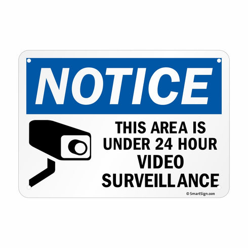 SmartSign "Notice - This Area Is Under 24 Hour Video Surveillance" Sign, 7" x 10" Plastic