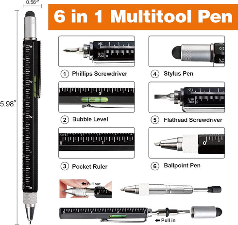 Magnetic Pickup Tool and 6 in 1 Multitool Pen with Touch Screen Stylus, Screwdrivers, Ballpoint Pen, 2 Pack
