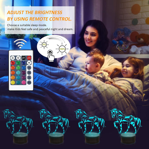 3D 16 FULLOSUN Night Lights for Kids Horse Illusion Night Light Bedside Lamp Colors Changing with Remote Control Best