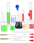 18 Pieces Lab Glassware Set - Beaker, Flask, Cylinder Set with Droppers, Brushes, and Stirring Rod
