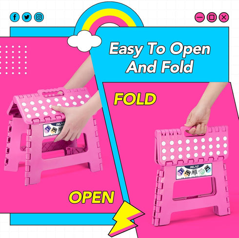 9 inch 300 LBS 1PC Delxo Folding Step Stool Non-Slip Foldable Toddler Stools Up to Kids Step Stool with Handle