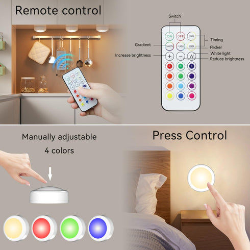 BESTDLCLITE 13-Color Dimmable Closet/Shelf/Wall (6 Pack) LED Puck Lights with Remote Control, Under Cabinet Lighting