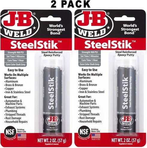 J-B Weld 8267-S SteelStik, Steel Reinforced Epoxy Putty Stick, 2 oz (Pack of 2)