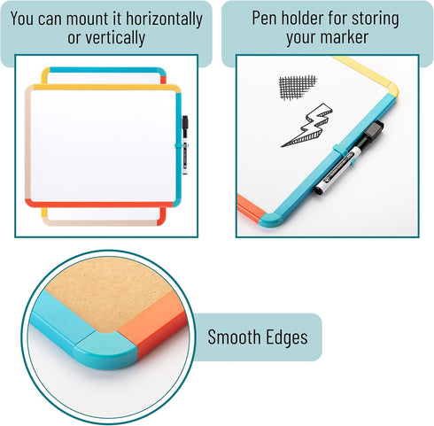 Mr. Pen Dry Erase Board 14” x 11” with Colorful Frame, Black Marker, Small White Board for Kids