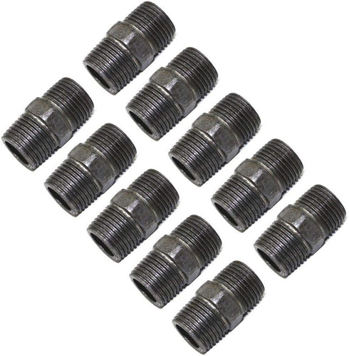 LONG TAO 10PCS 1/2" x 1.5" Black Malleable Steel Nipples for Industrial Piping Plumbing Supplies
