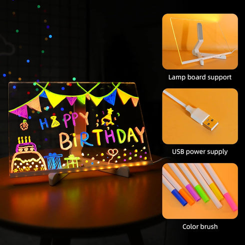ENUOLI Acrylic Dry Erase Board with Light, 11.8 x 7.8 Inches Clear Desktop Whiteboard, LED Message Board with Stand, 7
