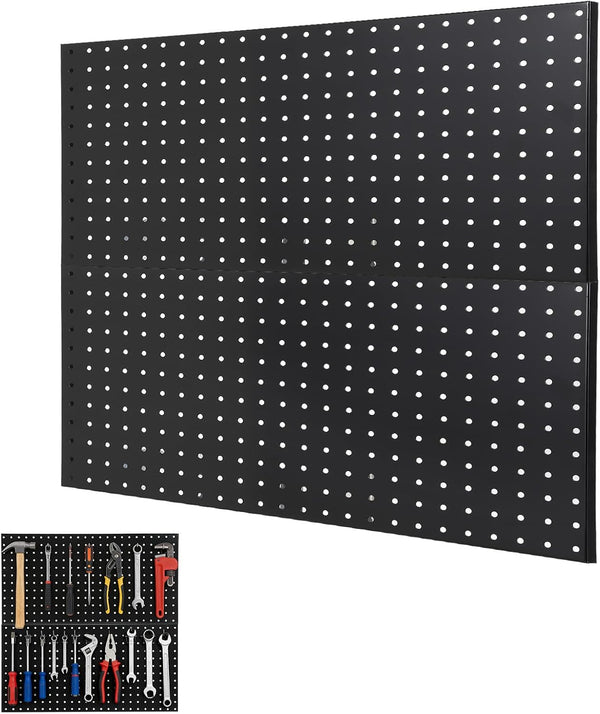 GarveeHome Heavy Duty Wall Mounted Metal Pegboard Panels 2 PCS 24"x12" Black