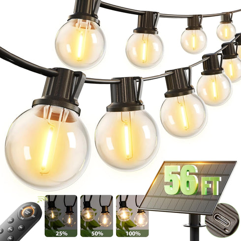 addlon 56FT(50+6) Solar String Lights Outdoor with Remote, 27 Shatterproof G40 Bulbs,