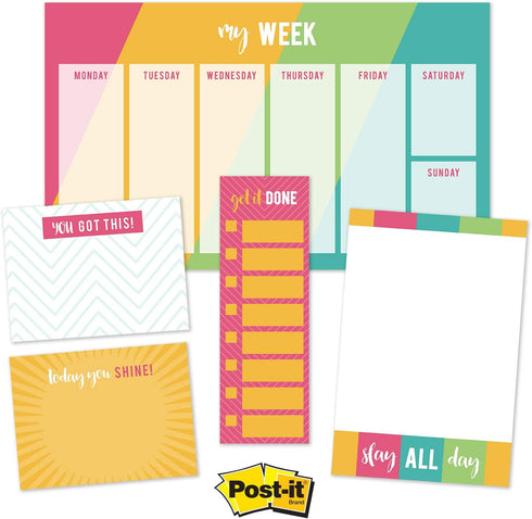 Bright Motivational Sticky Note Ensemble Set, 5 Notepad Set, 50 Sheets Per Pad, Modern Repositionable Notepad