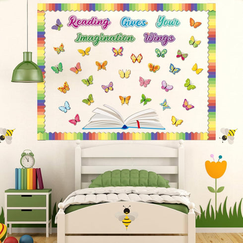 gisgfim Reading Bulletin Board Decorations Set, Butterfly Bulletin Board Borders, Craft Home Library Wall Decor
