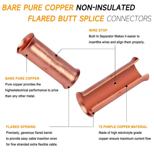 SVAAR 4 Gauge Butt Splice Connectors, 20 PCS 4 AWG Non-Insulated Butt Connectors with 20 PCS 3:1 Heat Shrink Tube