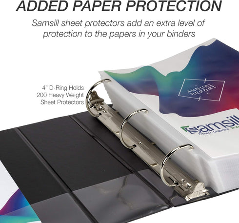 Samsill Durable 4 Inch Binder, Locking D Ring, Customizable Clear View, Black, 2 Pack, Holds 775 Pages, Made in the USA