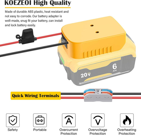 2 Packs Power Wheels Adapter for Dewalt 20V Battery Converter Kit with Fuse, Switch, Wire Terminals, 12AWG