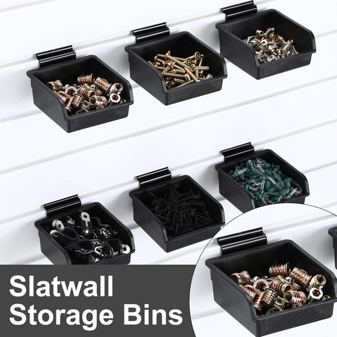 6 Pcs Slatwall Bins with Hooks Set, Small Wall Mounted Storage Bins for Organizing Accessories, Tools, Office, Garage