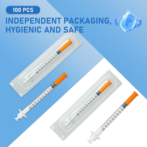 1cc 30G 1/2" (12.7mm) Packed, Pack 100 Insulin Syring, seringe insulina, Individually Smooth & Comfortable