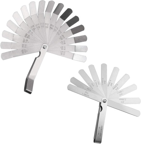 CAMWAY 2Pcs Feeler Gauge Set, Stainless Steel Metric/Inch 32 Straight Blade Steel Feeler Gauge for Measuring Gap Width