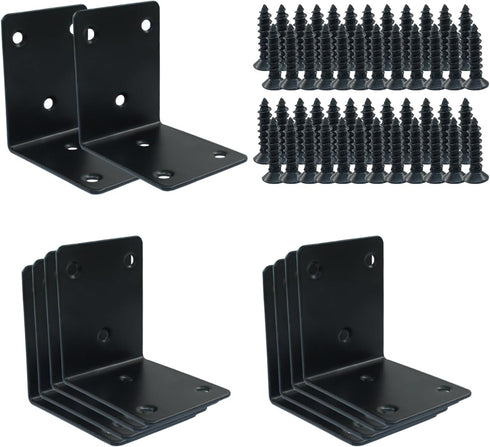 Marvexi 4Pcs 2.5" 65*65mm 90 Black L Shaped Corner Bracket Stainless Steel Degree Right Bracket, Heavy Duty Joint Right