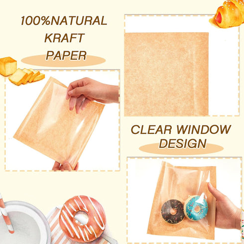 Outus 30 Packaging 7.1 7.5 Inch Pcs Cookie Bags with Seal, x Bakery Pastry Bags with Window, Heat Sealable Grease