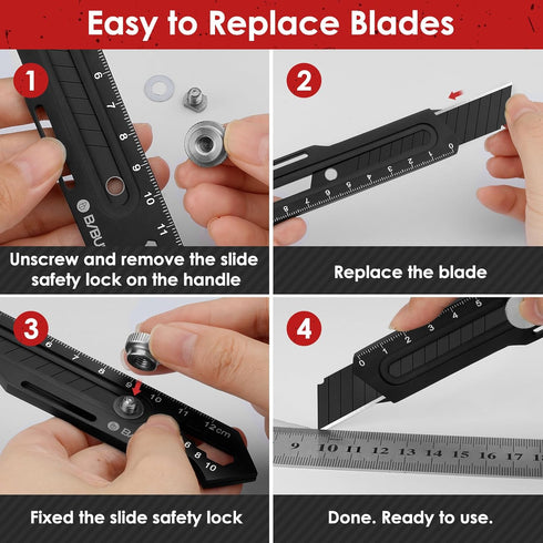 BIBURY 2 Pack Utility Knife, Heavy Duty Full Stainless Steel Retractable Box Cutter with 10PCS Blades