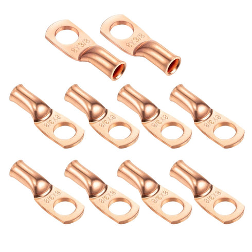 Ampper Heavy Duty Copper Wire Lugs, 10 Pcs UL Eyelets Ring Crimp Copper Terminal Connectors (8 Awg, 3/8" Ring)