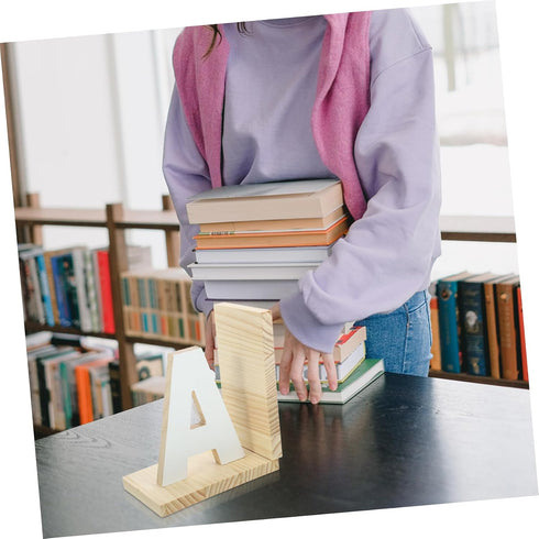 Homoyoyo Stylish Letter A Wooden Bookends - Decorative Book Holder for Desk