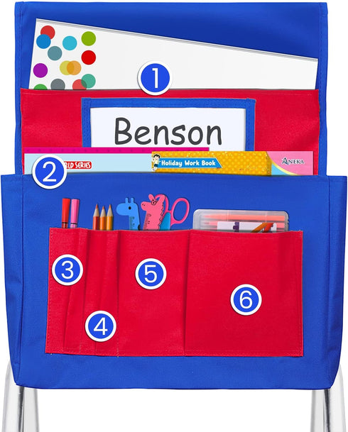 Godery Chairback Buddy Pocket Chart, Storage Canvas Seatback Organizer for Home, Classroom, Red