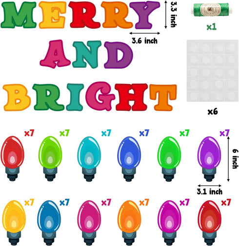 Haooryx 105Pcs Light Banner Bulletin Board Set Colorful Bulb Patterned Paper Cut-Outs Blackboard Border Nametag Decoration for Holiday Party Home School Classroom Whiteboard Window Decor