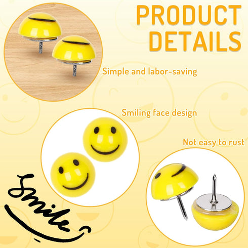Whaline 50Pcs Resin Happy Face Push Pins, Cute Yellow Cork Board Thumbtacks for Bulletin Board Decor