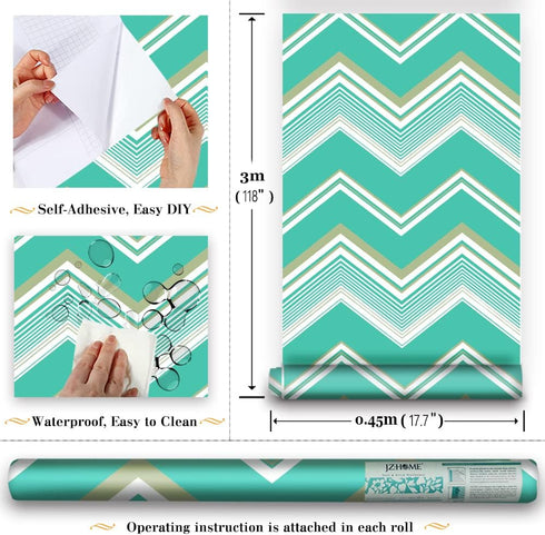 Y1332 Chevron Stripe Peel and Stick Wallpaper 17.7in x 9.8ft Vinyl Geometric Herringbone Self Adhesive Contact Paper Shelf Liner for Kids Room Furniture Renovation DIY Decor by JZHOME