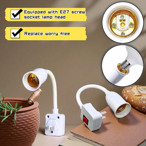 RyanDesign 2-Pack E26/E27 360 Light,Garage,Closet,and Bulb Socket Extension with On/Off Switch, Fully Flexible Neck