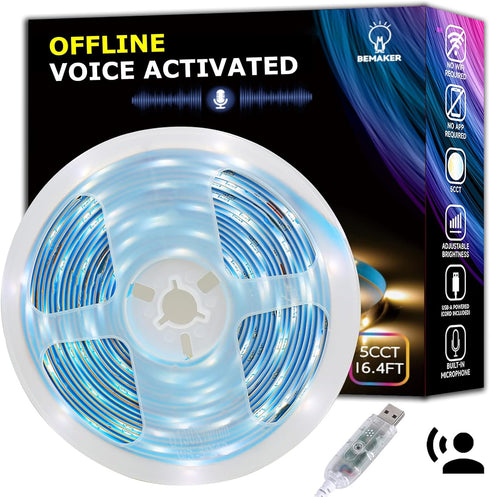 AI Voice Activated Under Bed Lights Strip, Dimmable White 2700-5000K, Kids Smart