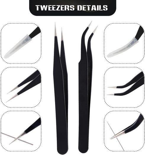3D Printer Nozzle Cleaning Kit with Brush - 10 Pieces 0.4 mm Cleaning Needles and 2 Types of Tweezers