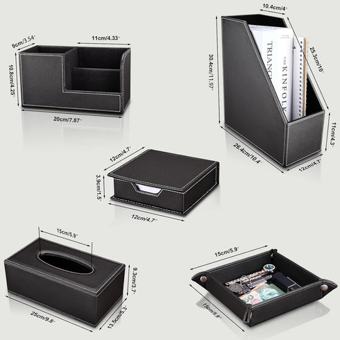 KINGFOM 5 PCS/SET Pu Leather Desk Organizer - File Holder Accessories, Magazine Storage Rack & Pen Holder