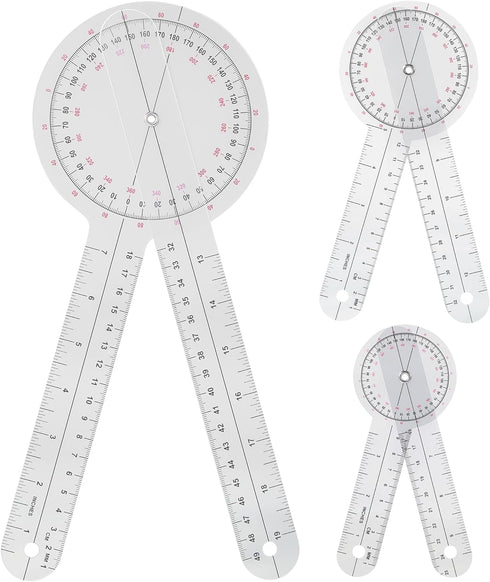 Goniometer Set, 3 Pieces of 6/8/12 Inch Occupational Physical Therapy Protractor Tool Measurement Kit