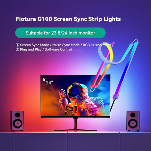 Fiotura (24 Monitor LED Backlights for PC & Mac, RGBIC LED Strip Lights that Sync with Screen Color or Music, Computer
