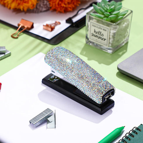 Bling Crystal Stapler, Sparkly Diamond Handmade Clay Rhinestone Stapler, Cute Office Stationery Kit for Women